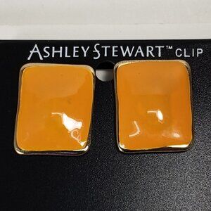 Fashionable Women's ASHLEY STEWARD Polished Gold-Tone Orange Clip-On Earrings